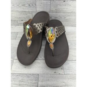 FitFlop Shoes Womens Size 9 Brown Metallic Sandals Crystal Thong Leather 362-012